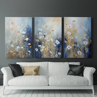 Floral Study Series XC - Ensemble de 3 toiles tendues avec châssis - Prêt à être accroché