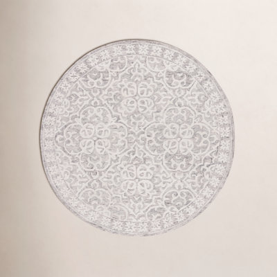 Aude White Damask Hand-Tufted Wool Rug