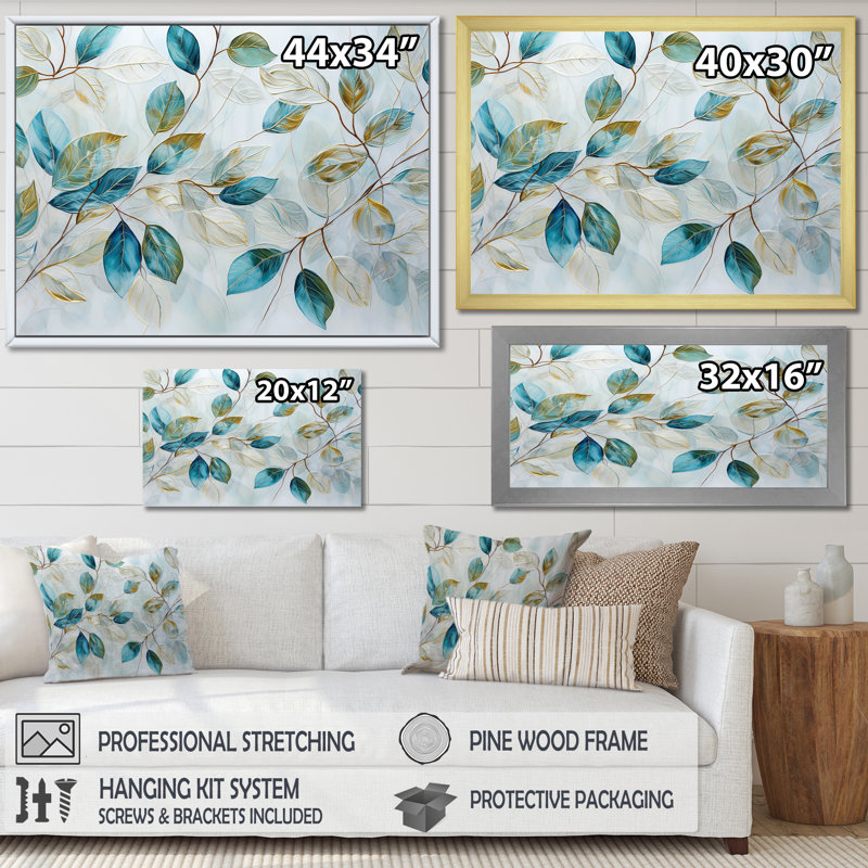 Feuilles vertes, charme, art liquide, salon, art mural herbes, Toile tendue, H 34 po x l 44 po x P 1,5 po