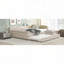 Grand lit plateforme tapissier avec port USB et lit gigogne simple, beige