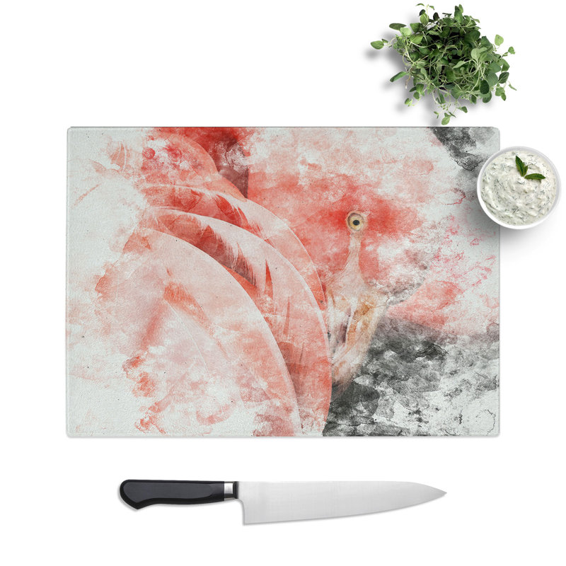 Tempered Glass Pink Flamingo Abstract Chopping Board, 20 cm x 28.5 cm