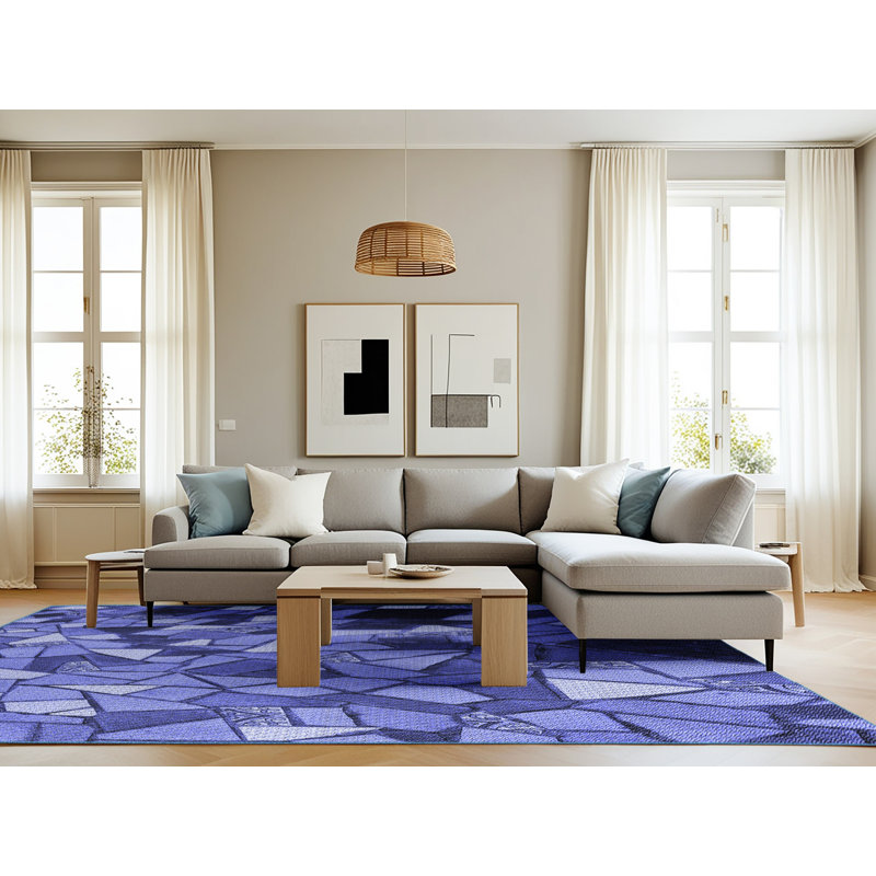 Tapis bleu tissé à la machine, Rectangle 8 pi x 12 pi
