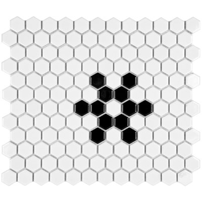 Metro 1" Hex Glossy White with Snowflake 10-1/4" x 11-7/8" Porcelain Mosaic Floor and Wall Tile