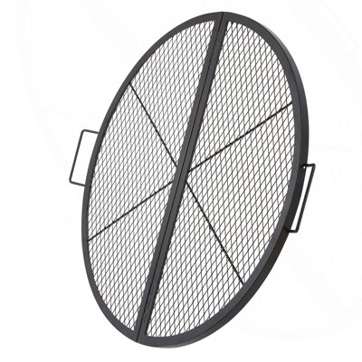 36" Round Heavy-Duty Steel Fire Pit Grill Grate, Foldable Campfire BBQ Cooking Grid with Handles (Black)