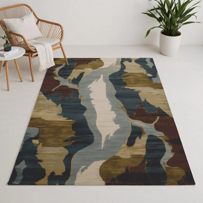 Tapis intérieur et extérieur gris Watercolor, Rectangle 5 pi x 7 pi