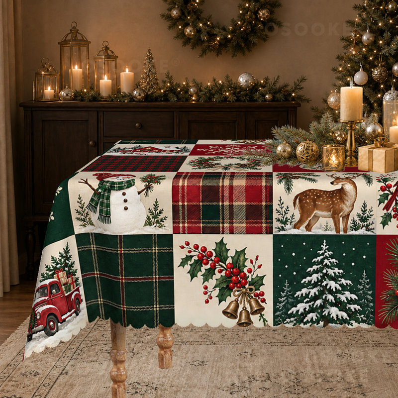 Nappe rétro patchwork de Noël rouge, Rond - 60 po