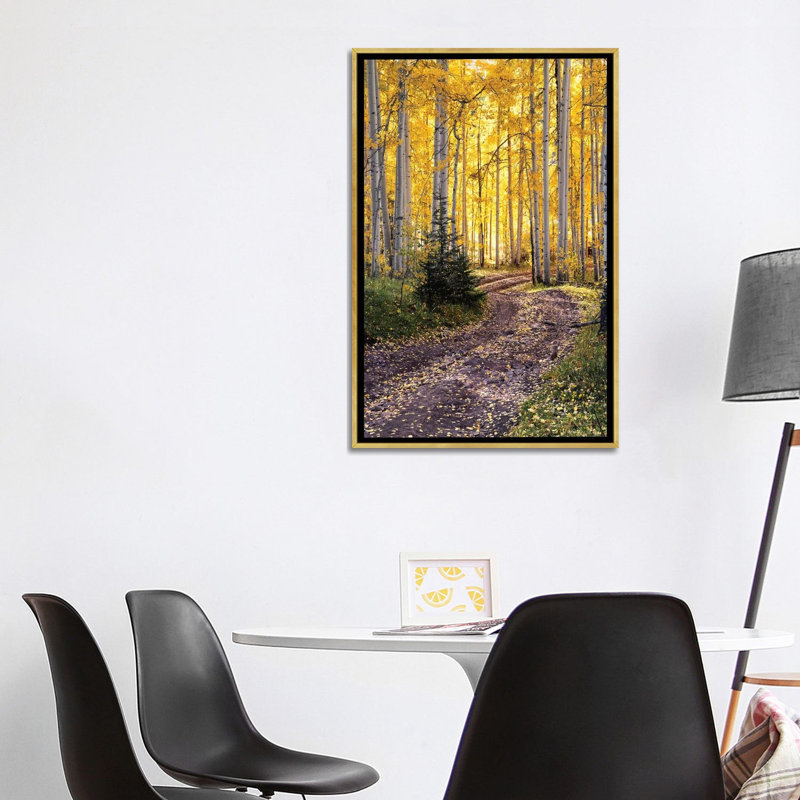 «Autumn Aspen Forest Road - Colorado Fall Colors», reproduction d'art sur toile encadrée, 40 po x 26 po, Toile avec cadre