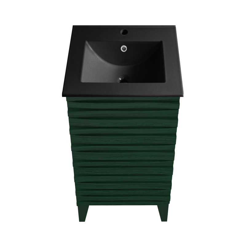 Cascade 18" Freestanding Bathroom Vanity In Green Oak With Sink Top, Black