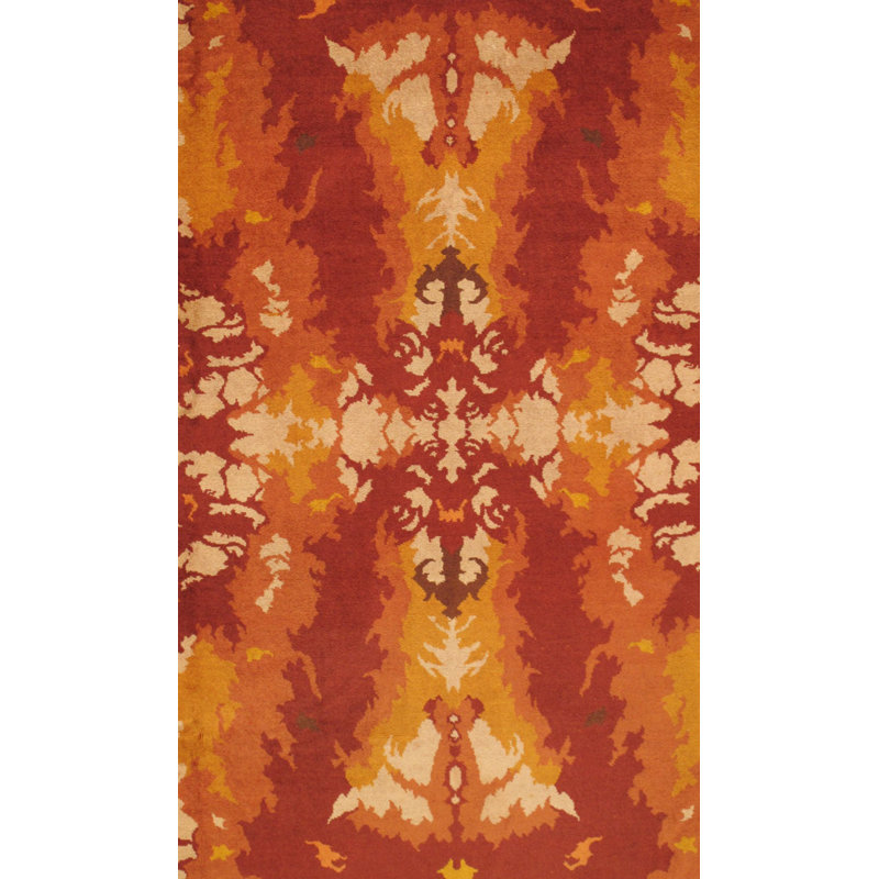 Tapis beige / rouge en laine noué à la main de conception unique 11 pi 6 po x 16 pi 6 po