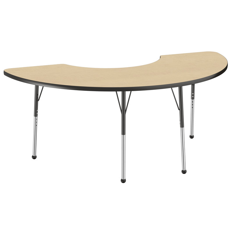 Table d'activité demi-lune 36 "x 72" avec pieds réglables, Érable / noir, Standard Ball Glide
