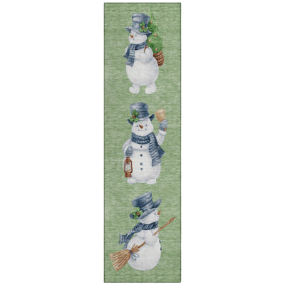 Machine Washable Indoor/Outdoor Christmas Snowman Xhevrie Aloe Rug