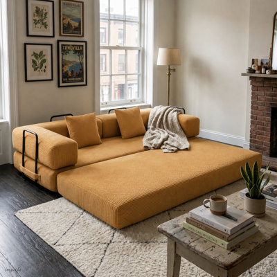 Boneless 5-in-1 Convertiable Sofa Bed, 76. 4" Wide Boneless Couch with Removable L-Shaped Armrests,King Size Floor Sleeper for Small Space Apartment,Living Room and Bedroom