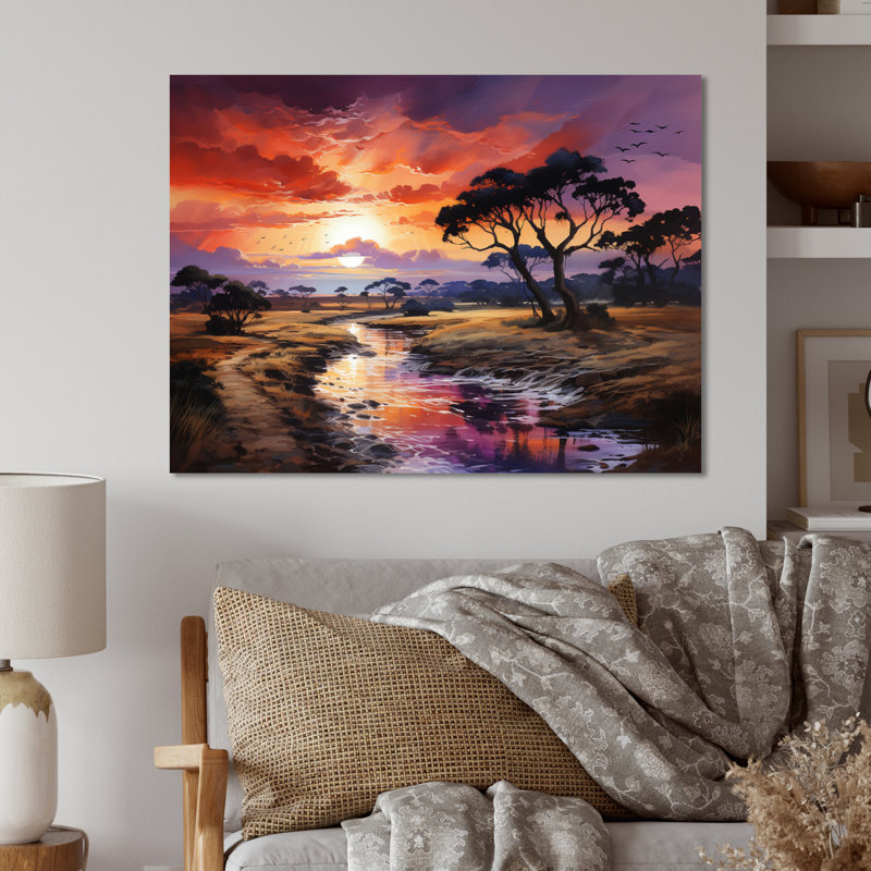 Coucher de soleil sur le Serengeti africain - impression sans cadre sur métal, H 12 po x l 20 po x P 1 po