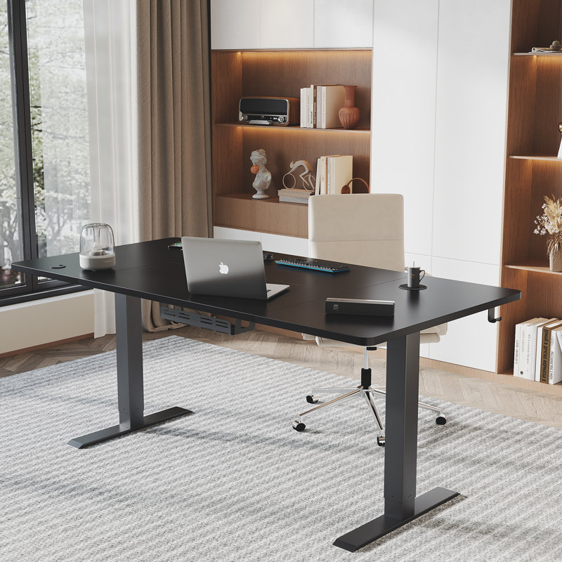 Electric T-Shape Height Adjustable Standing Desk, Black, 180cm W x 80cm D