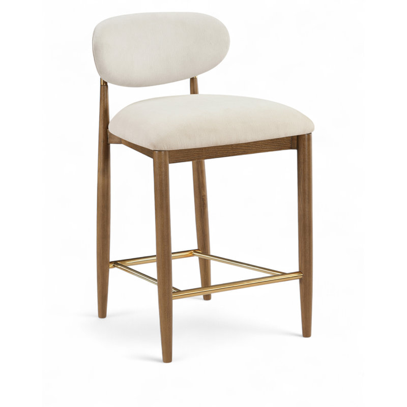 Tabouret en tissu Riccio, Brun, Brossé, Tissu polyester crème