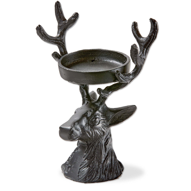 Deer Pillar Candle Holder Black Aluminum Everyday