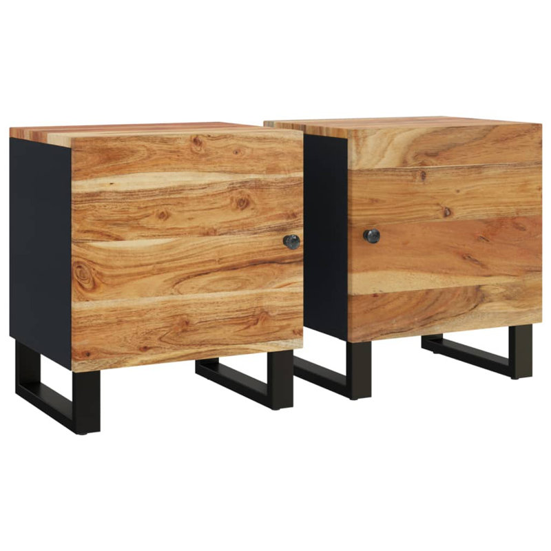 Kempler Iron Nightstand, Wood Acacia, Ensemble de 2