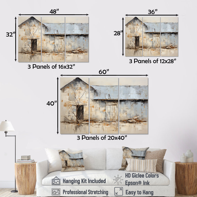Minimalism Barn Muted Tone I - Barn Wall Decor Set, 40" H x 60" W x 1" D