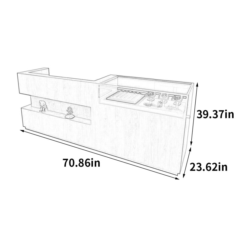Vitrine simple et moderne, H 39,37 po x l 70,86 po x P 23,62 po
