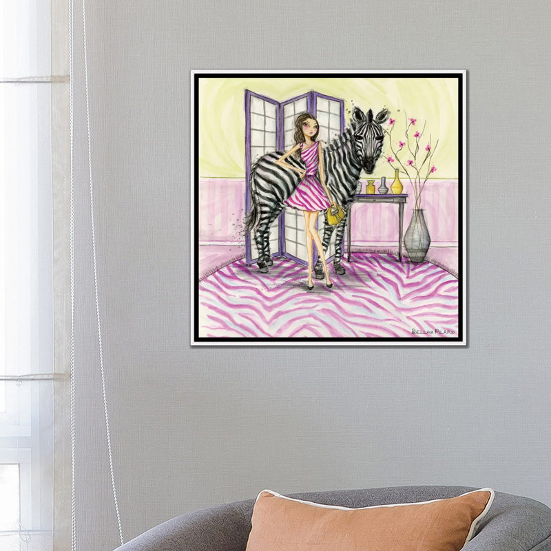 Zoe et zèbre art, H 26 po x l 26 po x P 1,5 po, Toile blanche encadrée