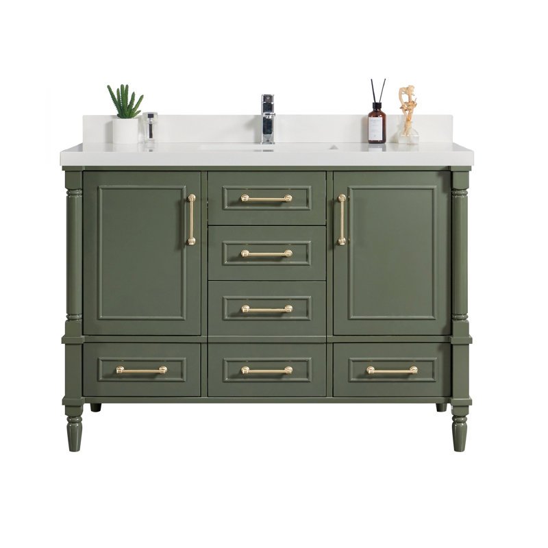 Ensemble de meuble-lavabo simple 48 po Flavell, Blanc, bordure droite