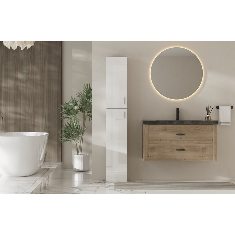 White Tall Narrow Storage Cabinet with 2 Doors & Adjustable Shelves, 74" Freestanding Space Saving Cabinet for Bathroom, Kitchen, Laundry Room & Entryway