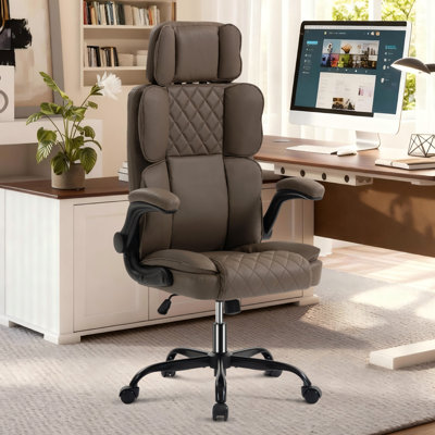 Ergonomic High Back Executive Leather Office Chair with Adjustable Headrest (Brown)