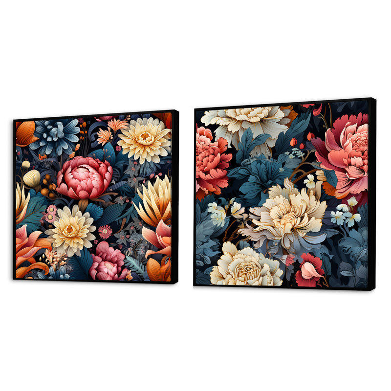 Malo - Ensemble de 2 collages carrés floraux, Cadre flottant noir, H 36 po x l 73 po