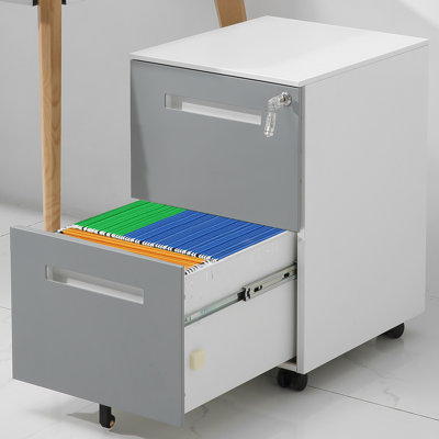2 Drawer Mobile Locking File Cabinet, Grey - Metal Rolling Cabinet For Letter/A4 Size, Practicality Size Keeping