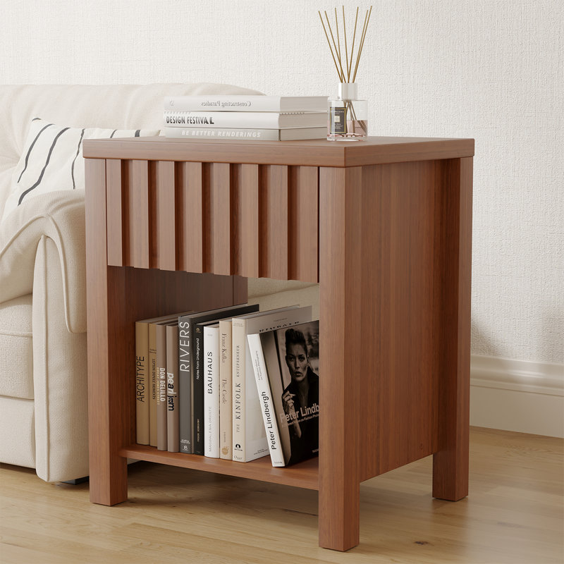 23.6” Tall End Table Set With Drawer, Nightstand With Storage Shelf For Living Room, Bedroom, Brown