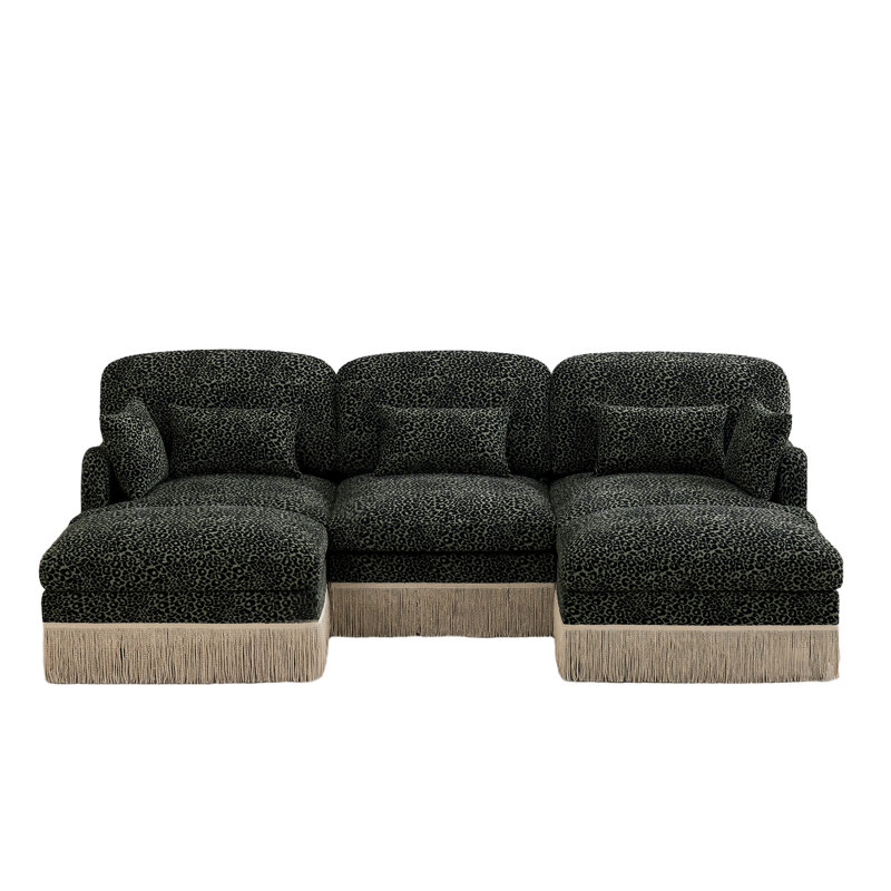 Modular Deep Seat Sofas, Chenille Leopard Modern Living Room Set