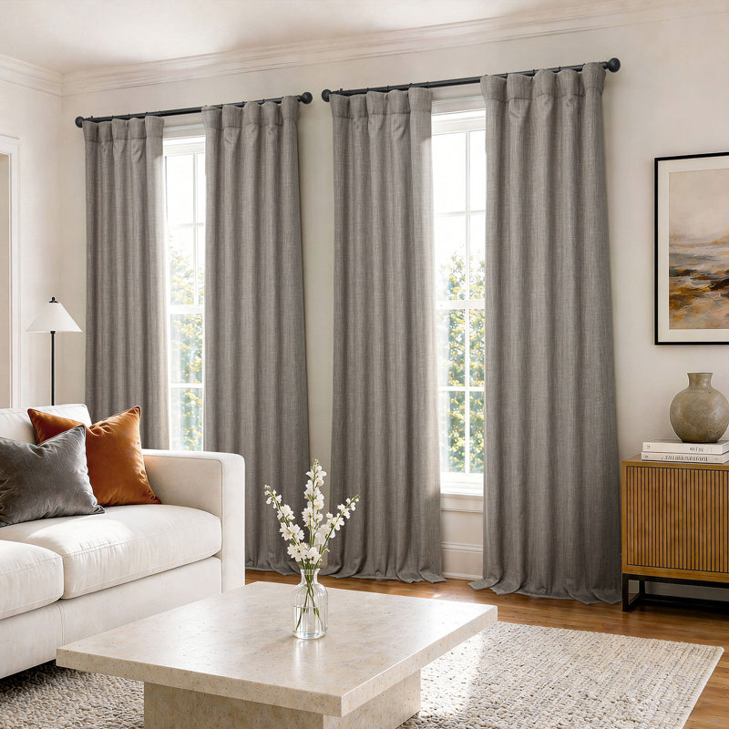 Ottis Faux Linen Room Darkening Curtain Panel, Mink, 50" W x 84" L