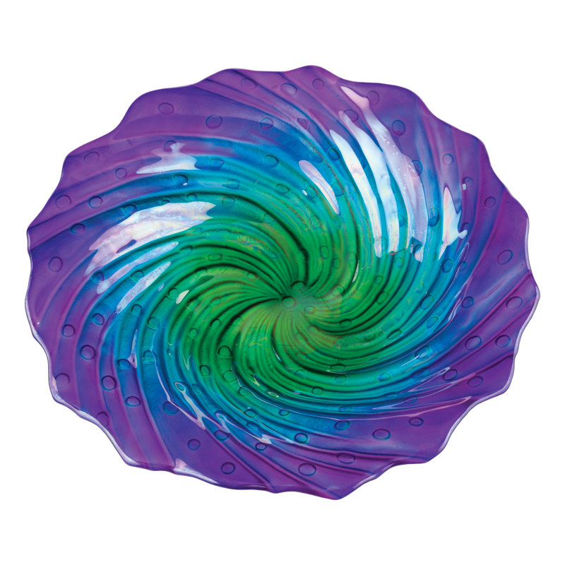 18'' Iridescent Ripple Glass Birdbath with Stand