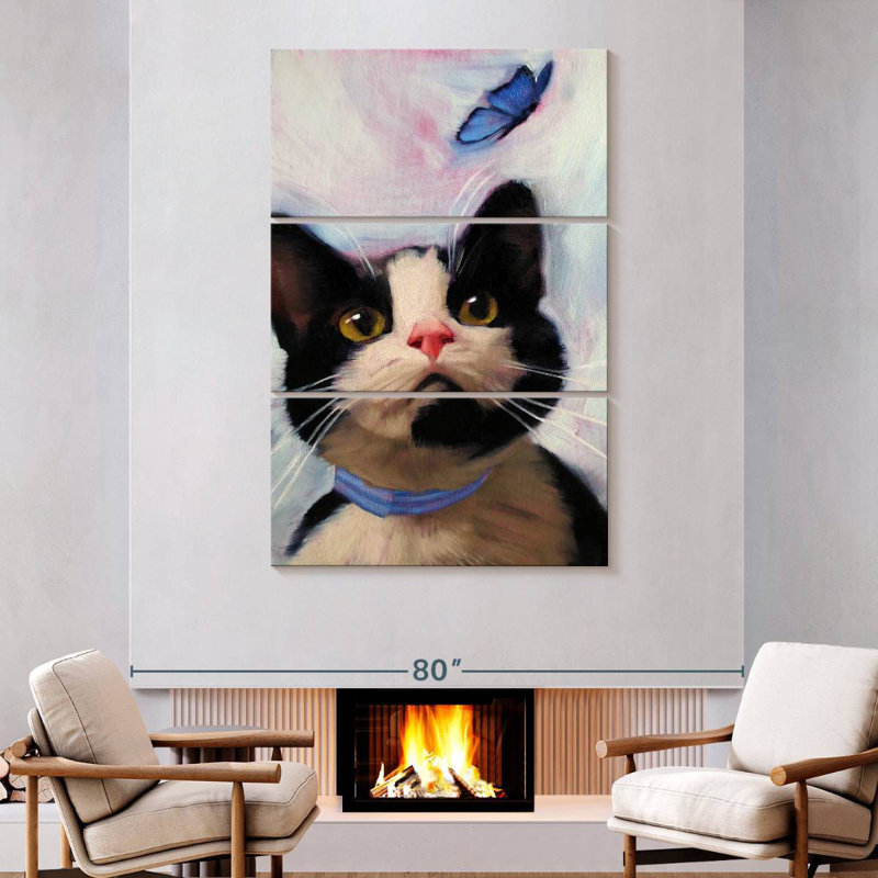 Chat et papillon Brampt, H 74 po x l 48 po