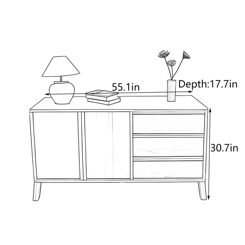 Armoire en bois massif de style Wabi-Sabi, H 30,7 po x l 55,1 po x P 17,7 po