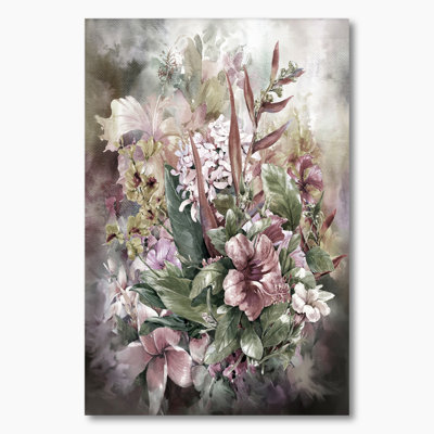 Grunge rose gris, fleurs d'été - décoration murale traditionnelle en toile
