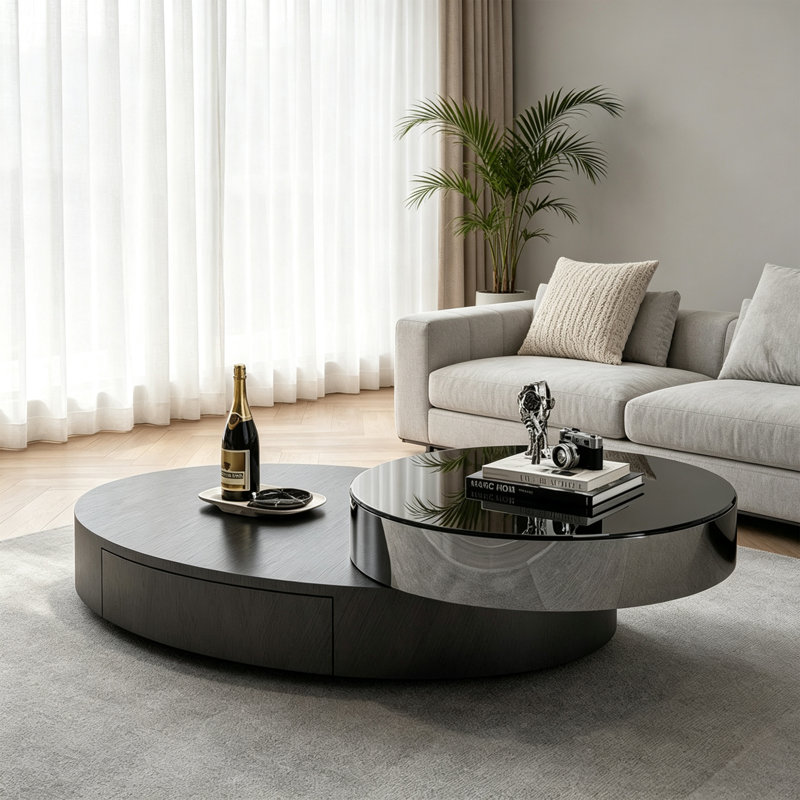Modern Gray Oval Stainless Steel Coffee Table