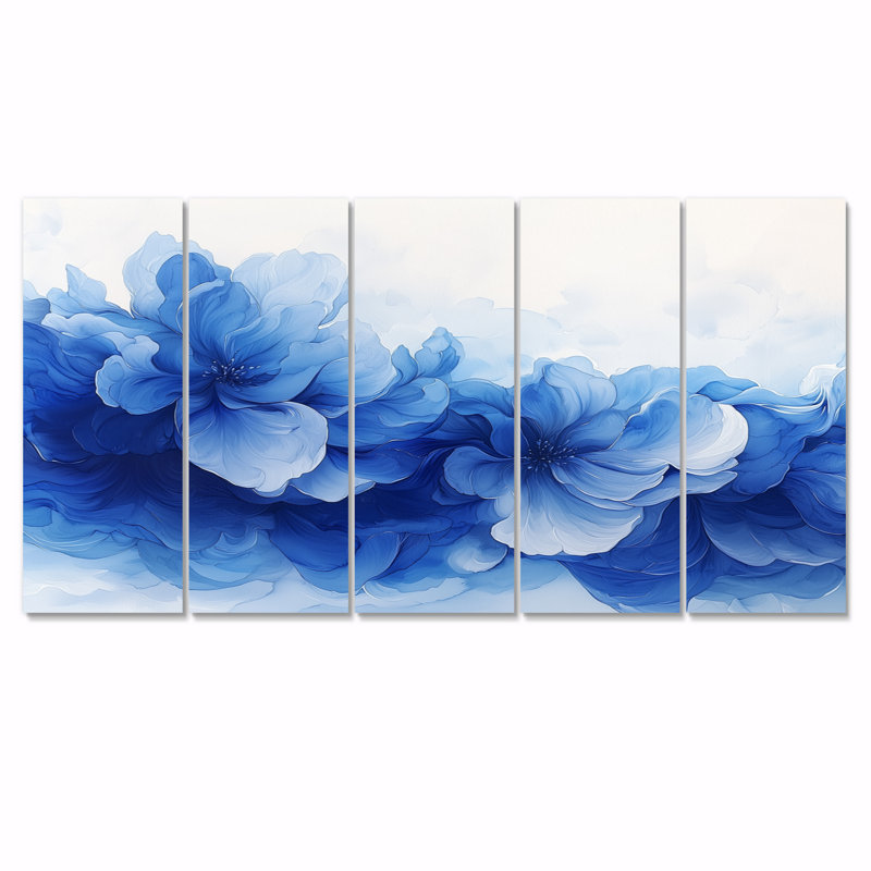 Délicats pétales de fleurs en mouvement II - art mural fleurs - ensemble d'art mural moderne, H 28 po x l 60 po, 5