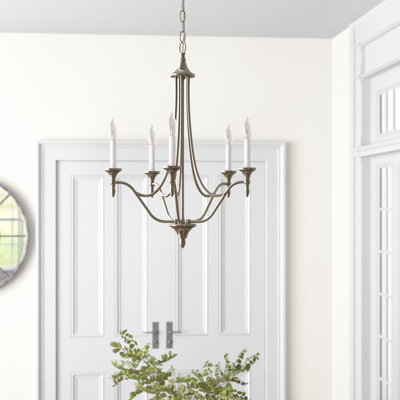 Sennott 5 - Light Candle Style Empire Chandelier in Satin Nickel