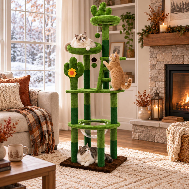 Tour pour arbre à chat 72 po avec capsule transparente et poteaux à griffer en sisal 72 po