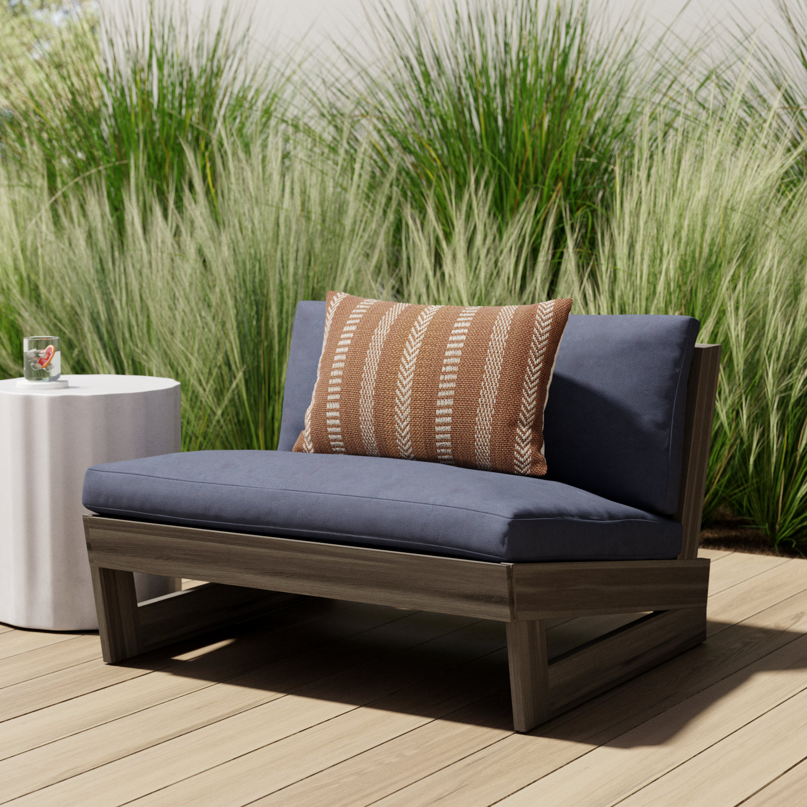 Louise Acacia Outdoor Armless Lounge Chair, Gray Frame/Dark Gray Cushion