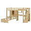 Lit superposé simple au-dessus de simple en bois avec bureau intégré, compartiments de rangement, tablettes et escalier en bois-1817848828