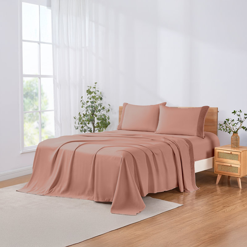 Ensemble de draps en microfibre 4 pièces Modern, Ensemble de draps pour grand lit + un drap-housse , Ros
