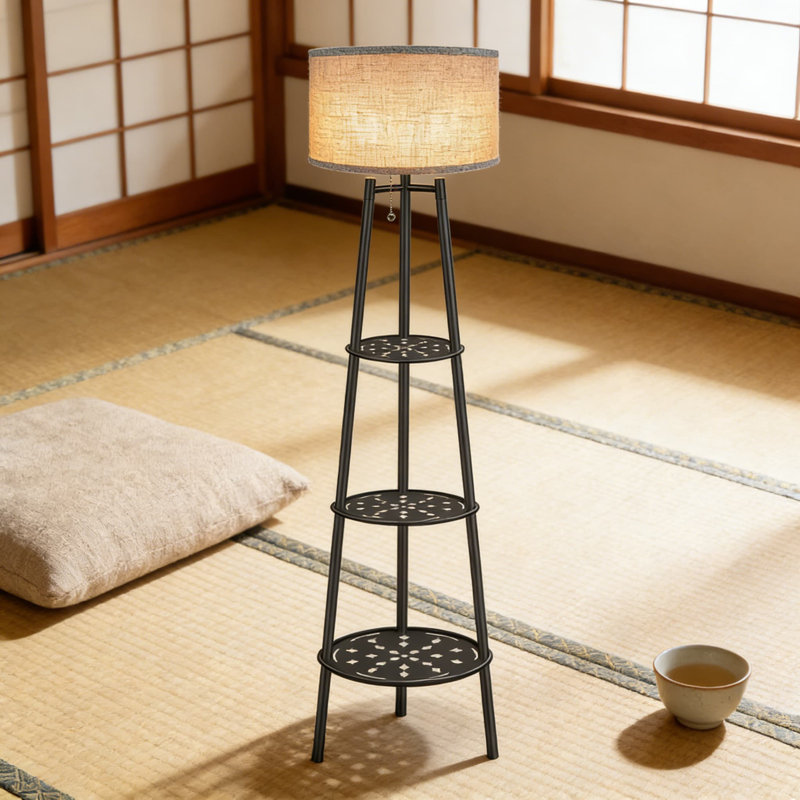 Modern Floor Lamp With Shelves, Adjustable 3-Tier Standing Lamp With 3-Color Temperature LED Bulbs For Living Room And Bedroom