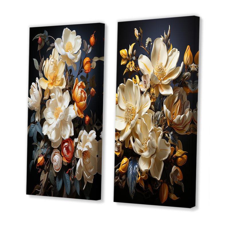 Majestic jaune doré Magnolias - ensemble de 2 impressions sur toile Magnolias, Toile tendue, H 28 po x l 25 po