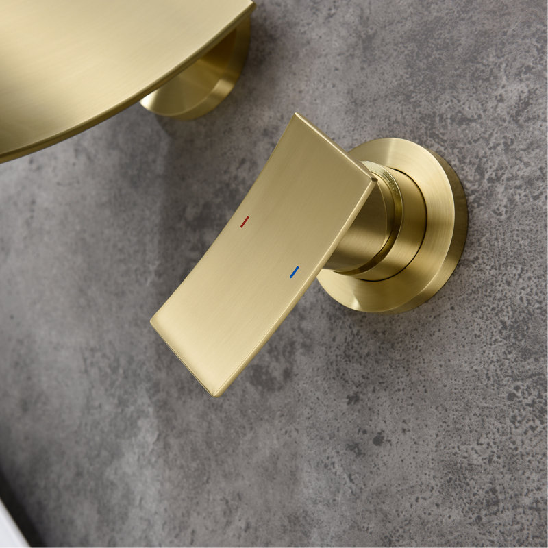 Wall Mounted Gold Bathroom Component - Wide Waterfall Spout For A Relaxing Element Gentle Flow Calming, Gold