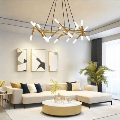 Modern 20-Light Chandelier With Branch Design,  Metal Sputnik Chandelier, Adjustable Height Pendant Light