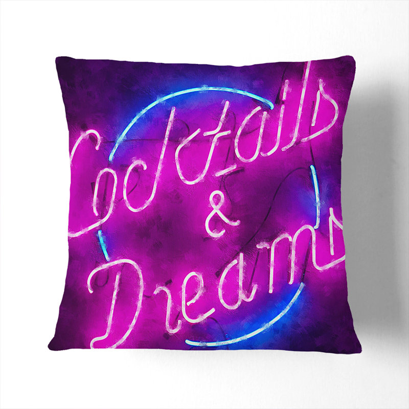 Cocktails and Dreams Sign Scatter Cushion, 40cm H x 40cm W x 15cm D
