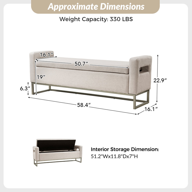 Banc de rangement rembourré Anavaeh, Beige
