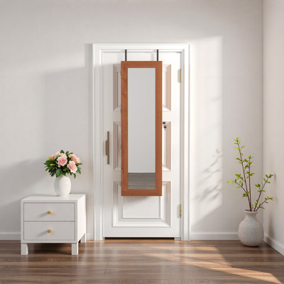 Armoire pour armoire à bijoux en bois massif avec miroir pleine grandeur, verrouillable au mur 47,5 x 14,3 po avec lumière DEL